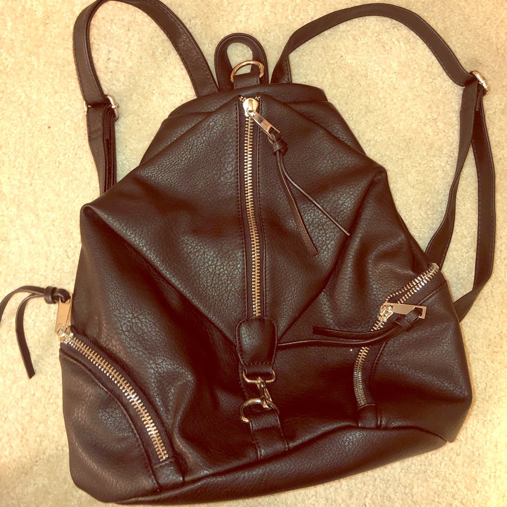 Faux leather backpack with zippers